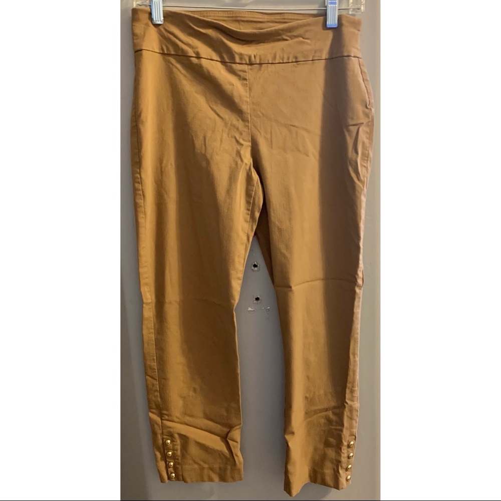 ATTYRE TAN PANTS WITH GOLD BUTTONS